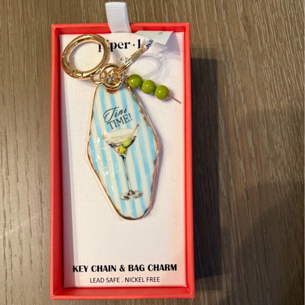 NWT Piper K Striped Martini Keychain and Bag Charm